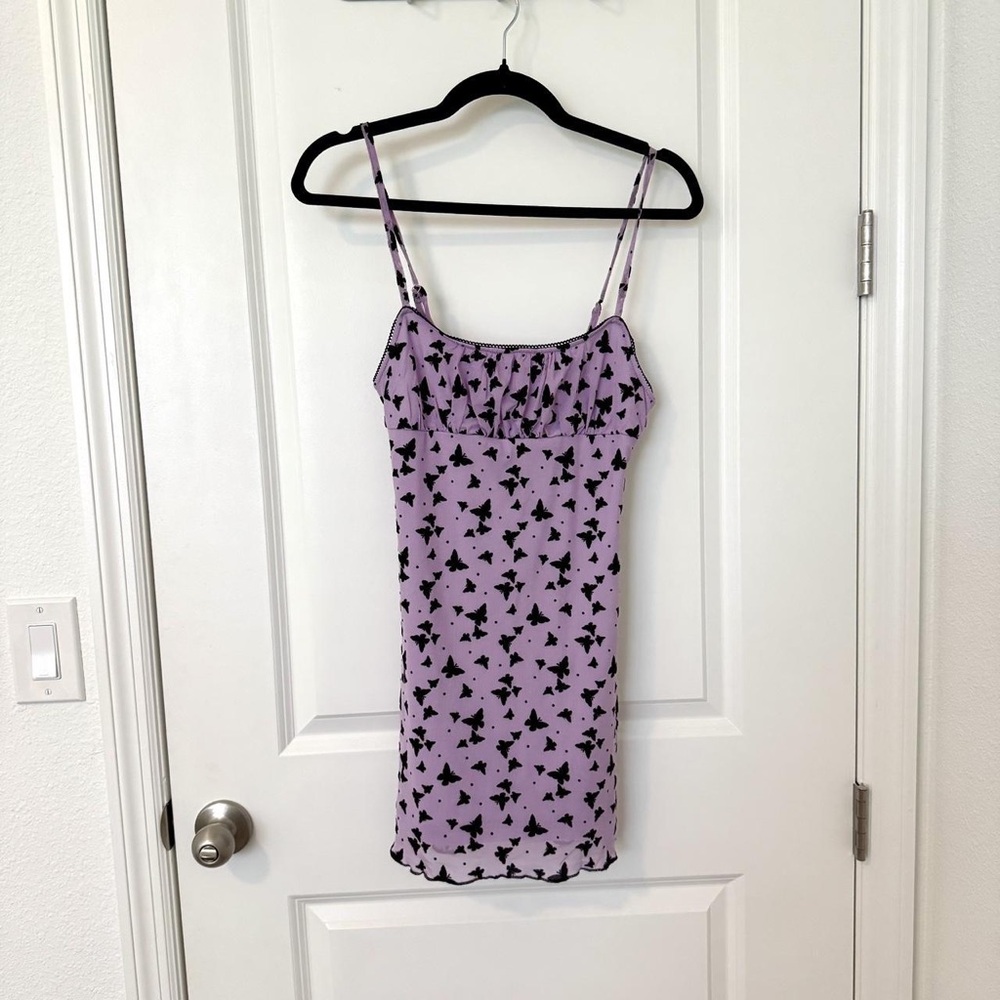 Lilac Butterfly-Print Mini Slip Dress